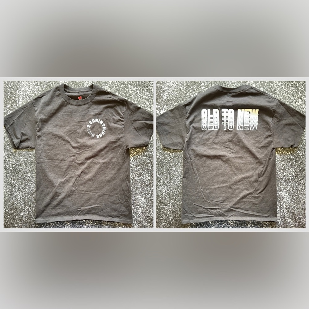 2 Corinthians 5:17 Christian Faith Based 2-Sided Graphic Tee Size Large EUC